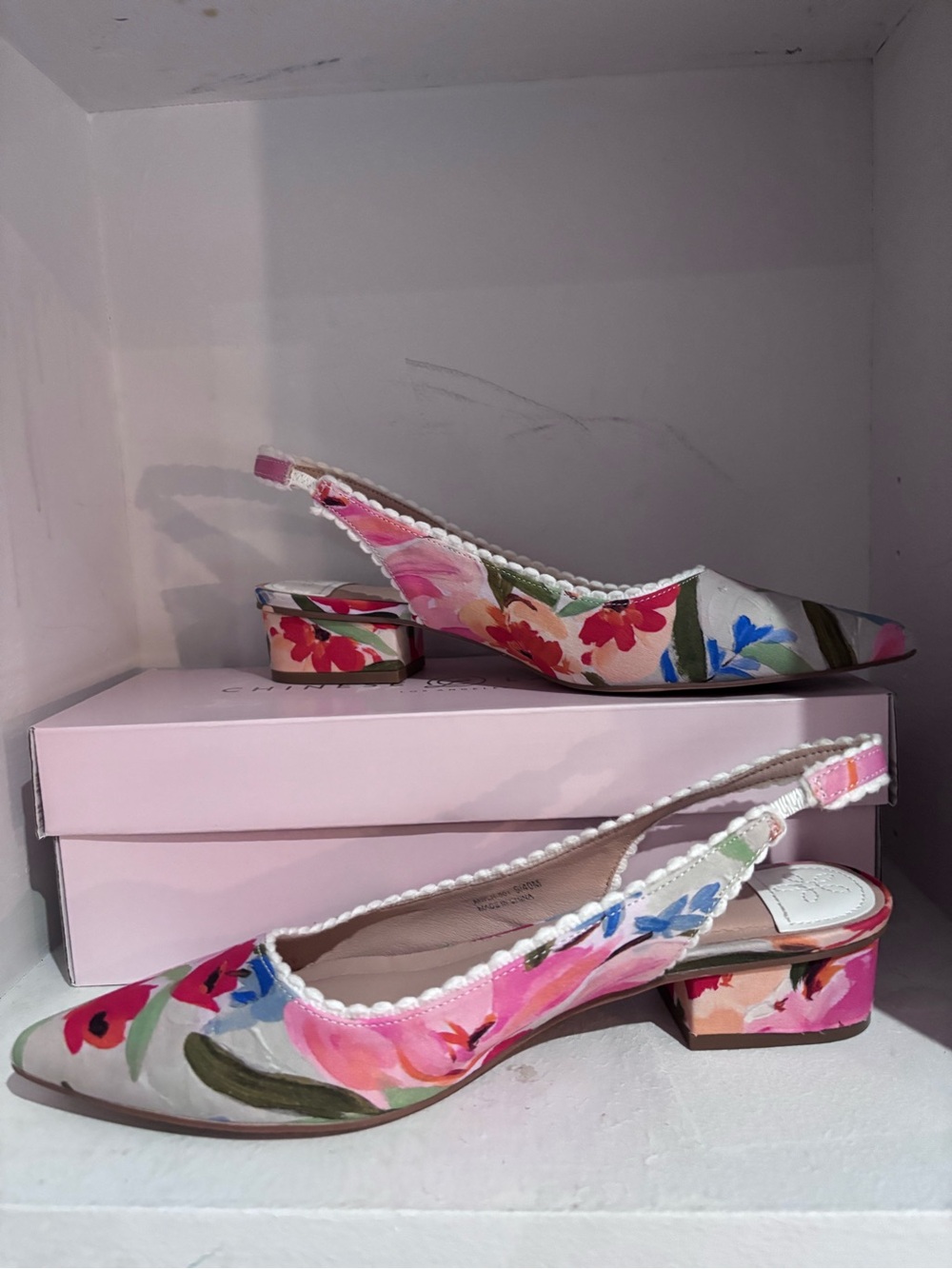 Chinese Laundry Floral Pearl-Trim Slingback Pumps - Pink Multi